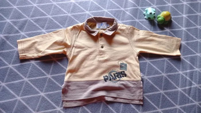 🦁Ensemble polo manches longues et pantalon, Lapin bleu, 12 mois 74cm - photo numéro 3