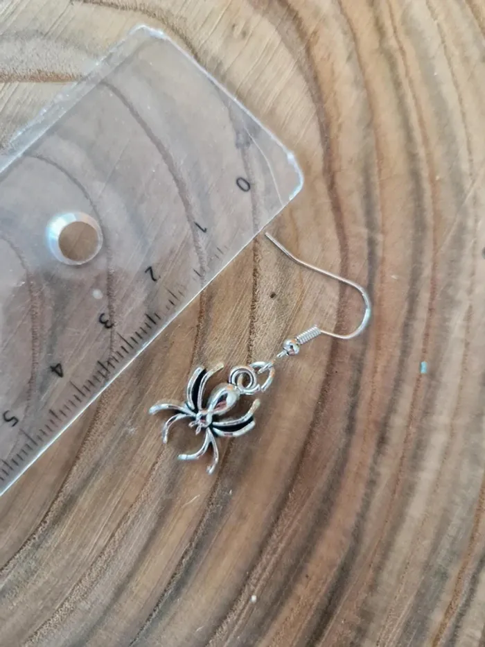 Boucles d'oreilles fantaisies argentées araignées - photo numéro 2