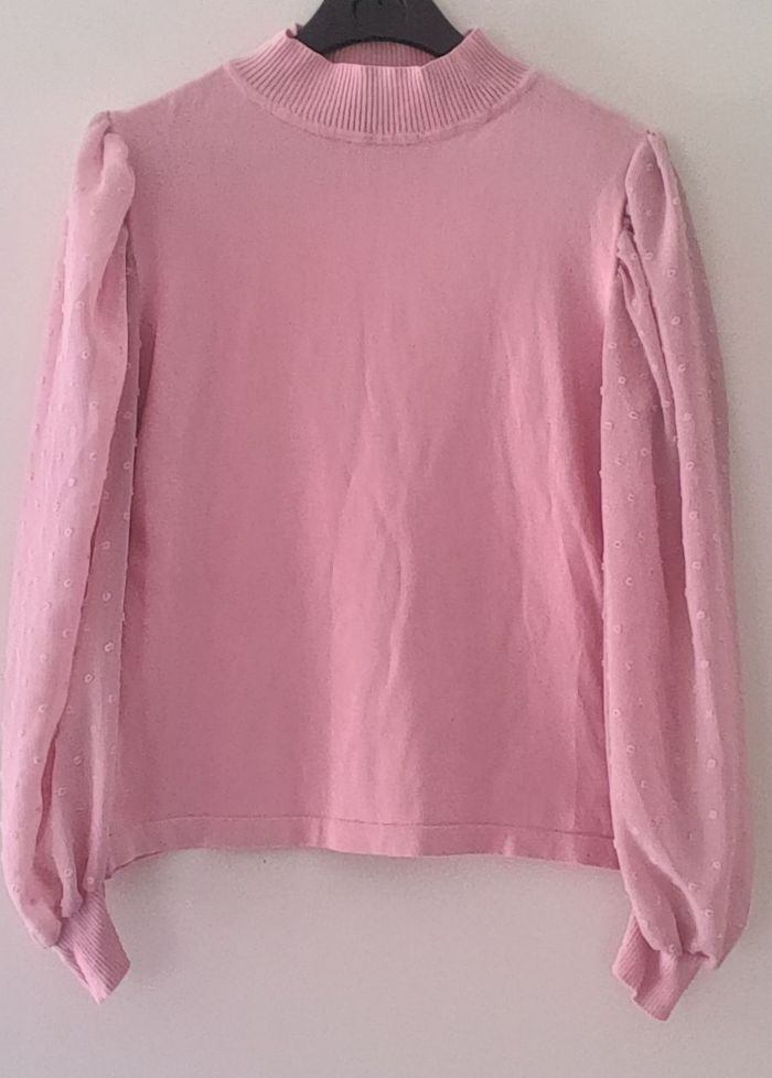 Haut rose femme taille L Laetitia Mem Manches longues Col montant Très bon état Chic et féminin - photo numéro 4