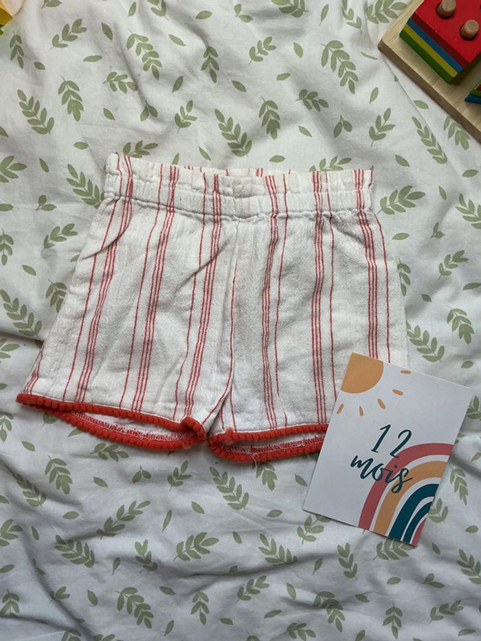 short blanc rayé corail 12 mois grain de blé - photo numéro 2