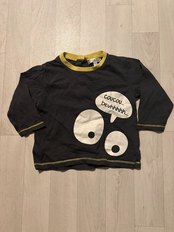 T-shirt 12 mois kitchoun manches longues marron fermeture par pression dans le dos