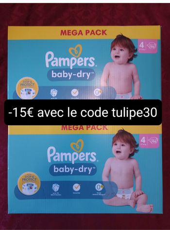 2 cartons couches Pampers baby-dry T4 taille 4 méga pack