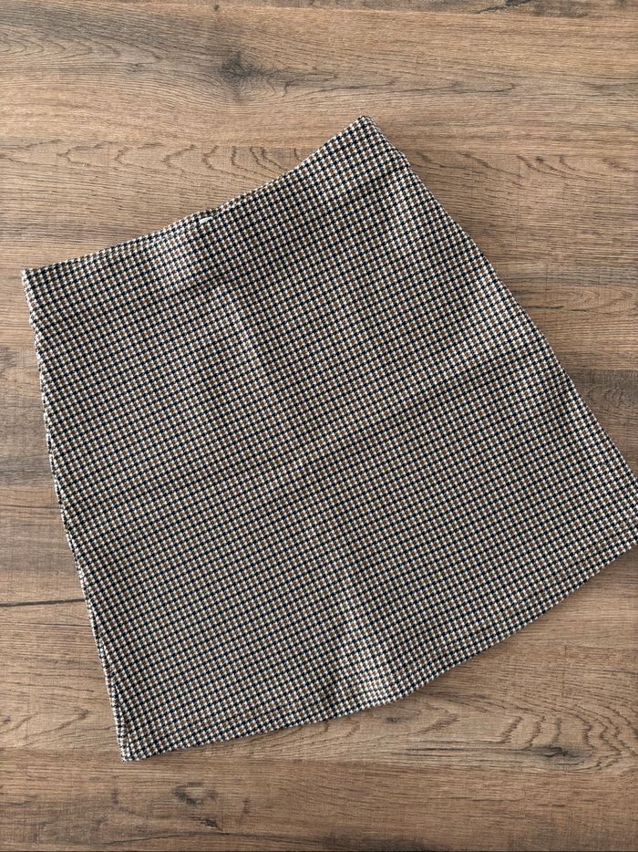 Jupe motif pied-de-poule marron Bizzbee - Taille XS - Neuve