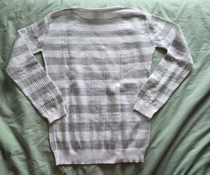 Mango Pull Rayé Paillettes Blanc Gris XS - photo numéro 2