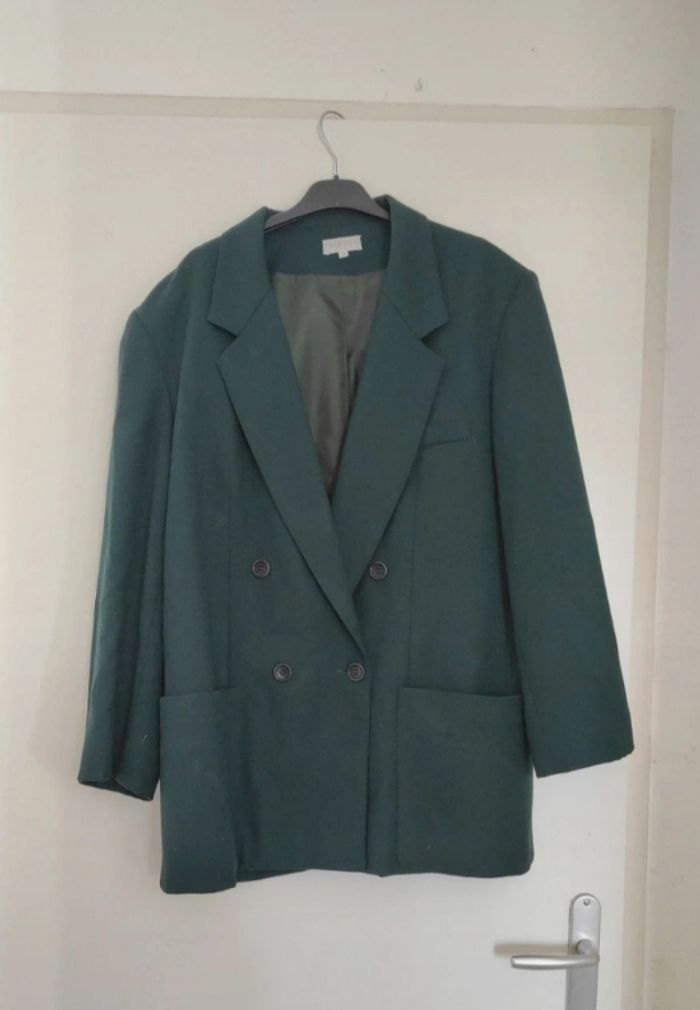 Costume Gérard Darel ex aequo vert sapin veste blaser et jupe vintage