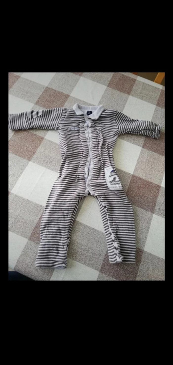 Combinaison 12 mois Epaisse et doublée à pressions rayée marron/bleu terre de marin