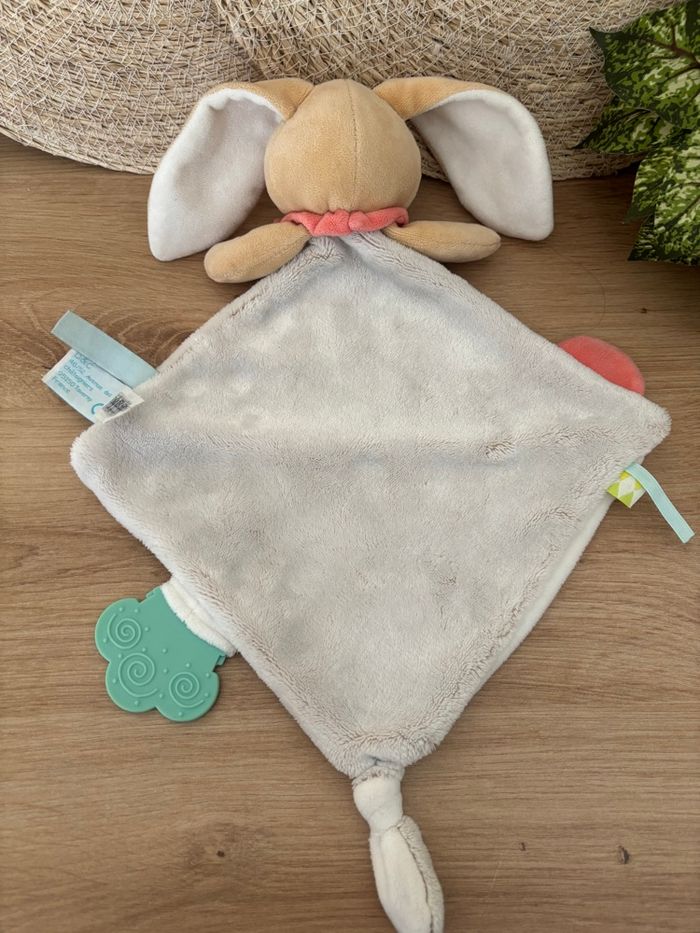 Doudou plat lapin super doudou beige rose vert dentition baby nat’ - photo numéro 3