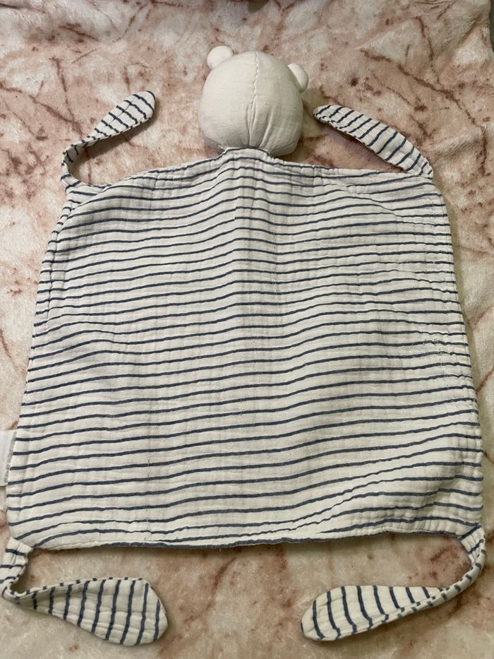 Doudou plat ours lange rayé bleu marine et blanc Vertbaudet - photo numéro 2