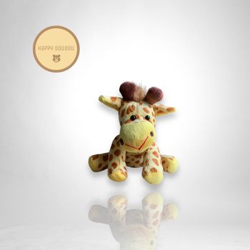 Peluche girafe jaune marron assis A848