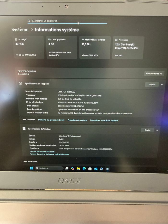Pc gamer msi RTX 3050 - photo numéro 9