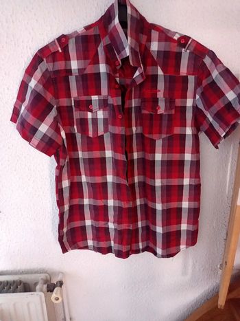 Chemise manches courtes à carreaux bordeaux