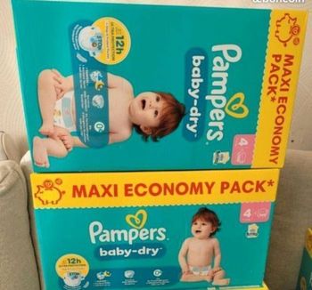 180 couches Pampers taille 4 Baby dry lot de 2 cartons 