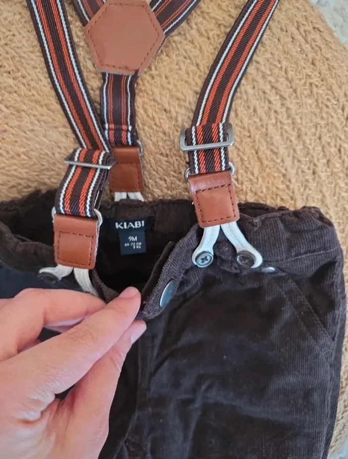 Pantalon bébé velours marron avec bretelles – KIABI – 9 mois - photo numéro 3