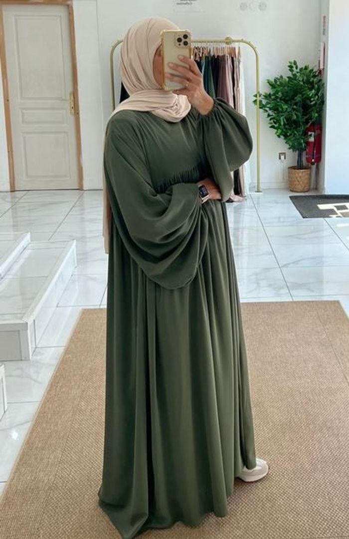 Abaya kaki manches ballon 💚 - photo numéro 5