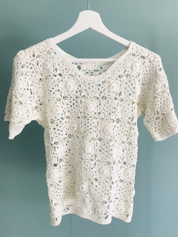 Top Blanc Crochet S - photo numéro 2