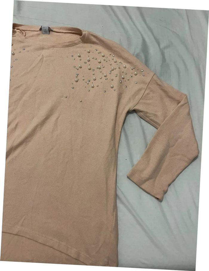 Pull Rose avec détails perles Taille S - photo numéro 3