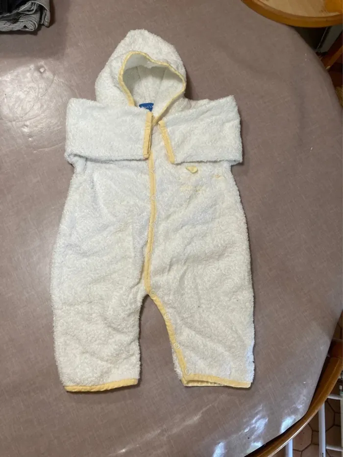 Peignoir bébé éponge avec capuche Bout’chou – 6M (blanc/jaune) - photo numéro 2