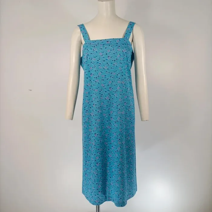 Robe midi bleu turquoise à bretelles larges fleuries – coupe droite estivale fluide taille 40 A107 - photo numéro 2