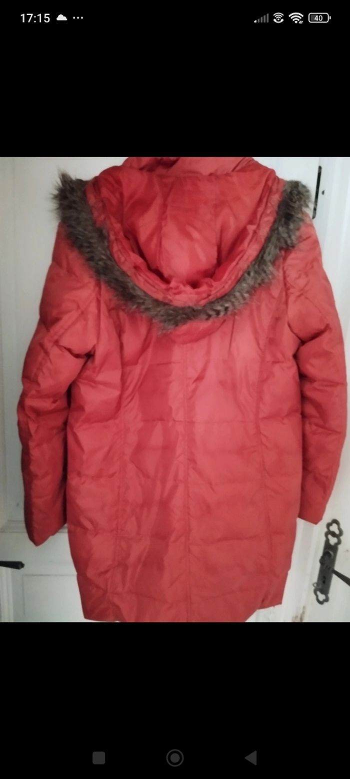 Doudoune longue corail/rouille avec capuche amovible - photo numéro 9