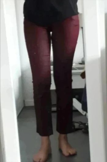pantalon droit bordeaux raccourcis 7/8 ème effet ciré taille XS 34 /6·Neuf·Cache Cache