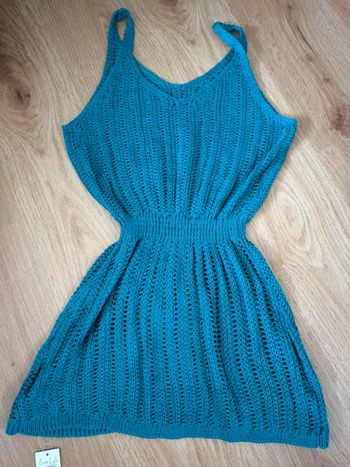 Robe cover up en v en tricot ouvert bleu vert taille M (38) neuf