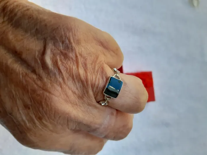 Bague pierre noire,  taille 60, couleur argentée - photo numéro 5