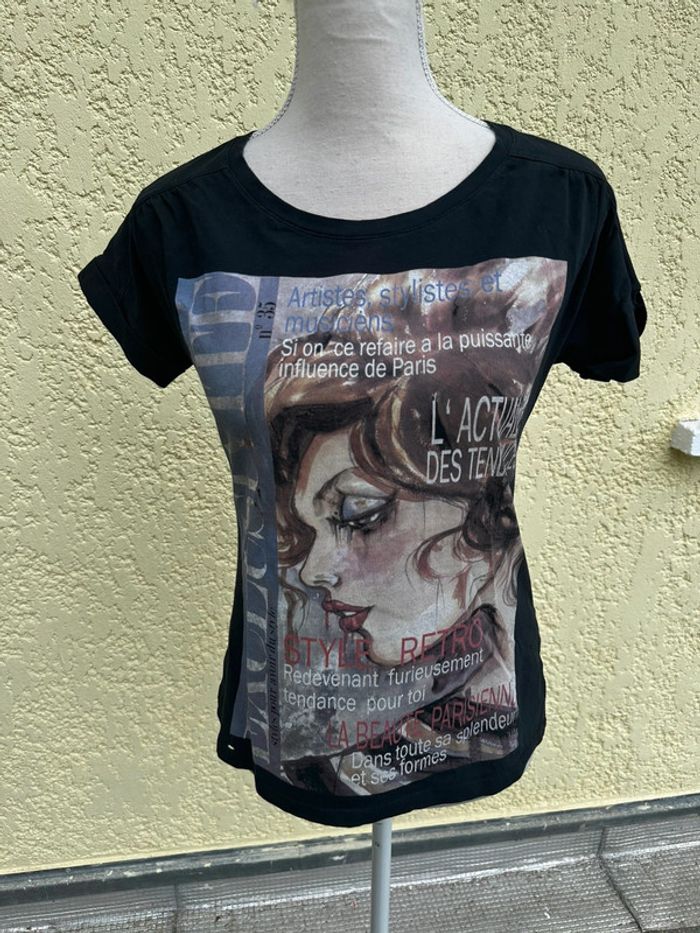 🎨 T-shirt Zara – Taille M – Motif magazine & peinture - photo numéro 2