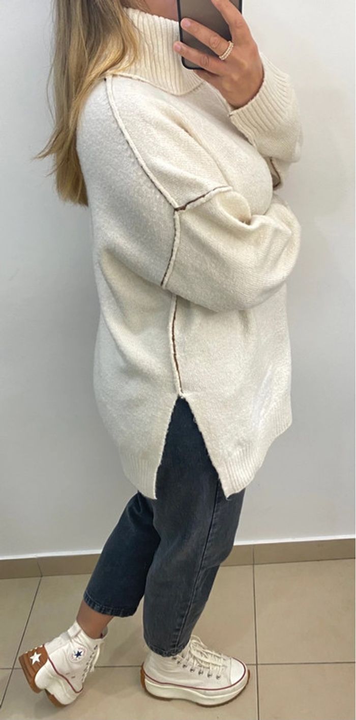 Superbe Pull Col Roulé Crème  Ample Taille M Et Plus - photo numéro 7