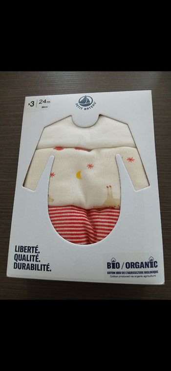 Lot de 3 bodies manches longues fille petit bateau 24 mois