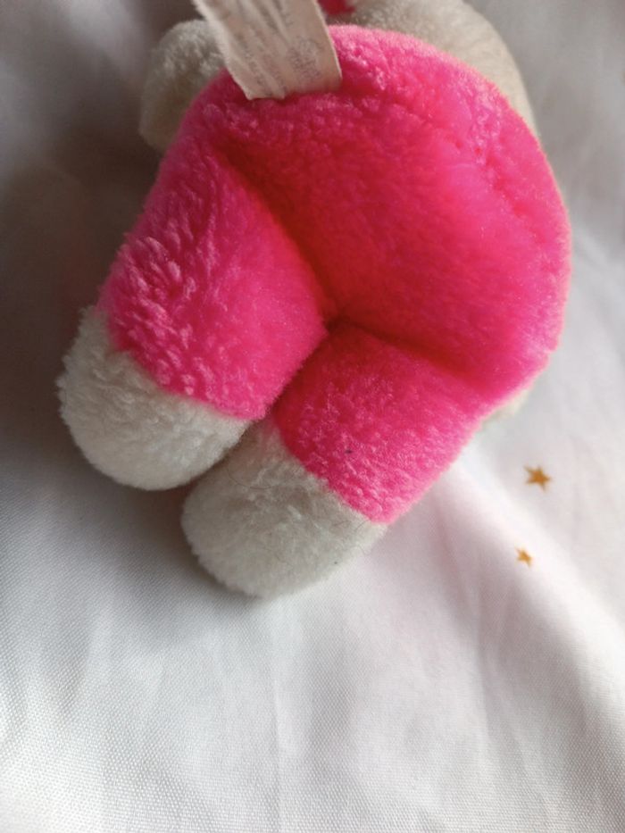 Petite petit small peluche plush Teddy éléphant rose fluo pink bouclette boulgom easy vintage blanc - photo numéro 12