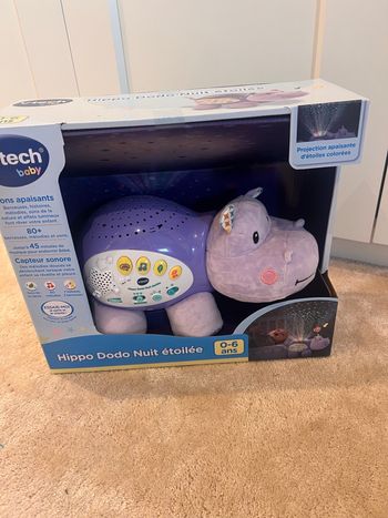 VTech - Hippo Dodo Nuit Étoilée, Veilleuse Bébé Musicale, Projection Lumineuse au Plafond