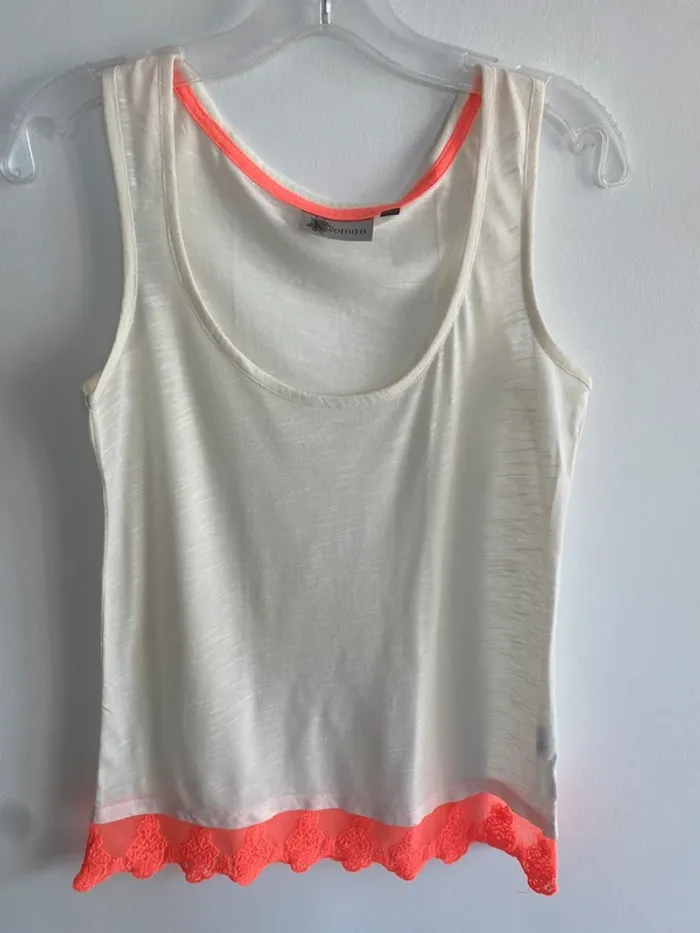 Débardeur kiabi beige dentelle orange fluo