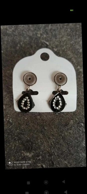 Boucles  d'oreilles gouttes  noir gris a strass  ikita