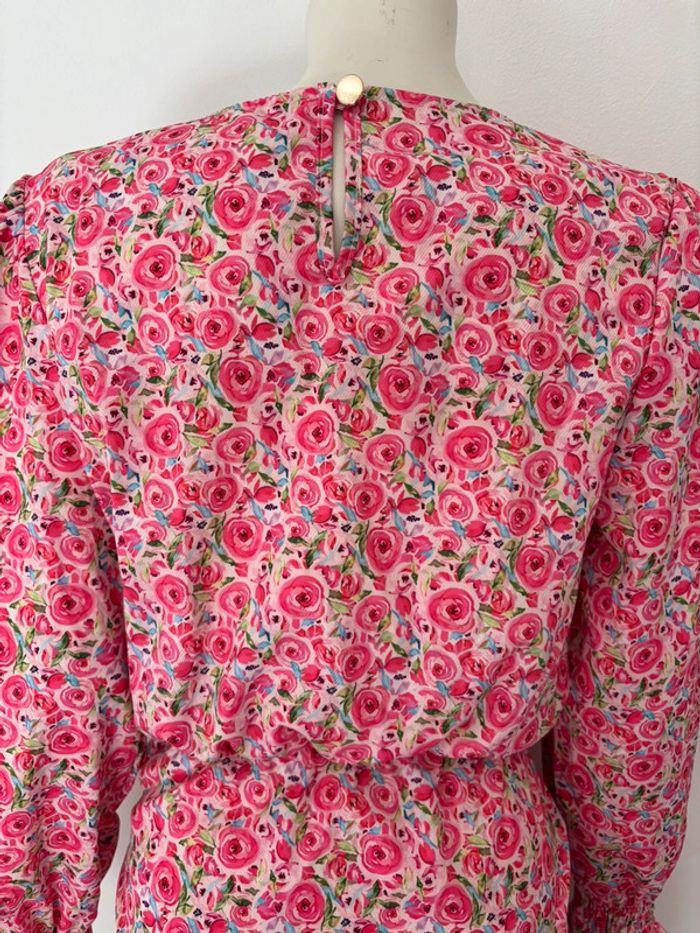 🌺Robe manche longue rose au motif fleuris Taille unique (34-36)🌺 - photo numéro 6
