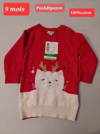 Robe en laine motif chat 9 mois