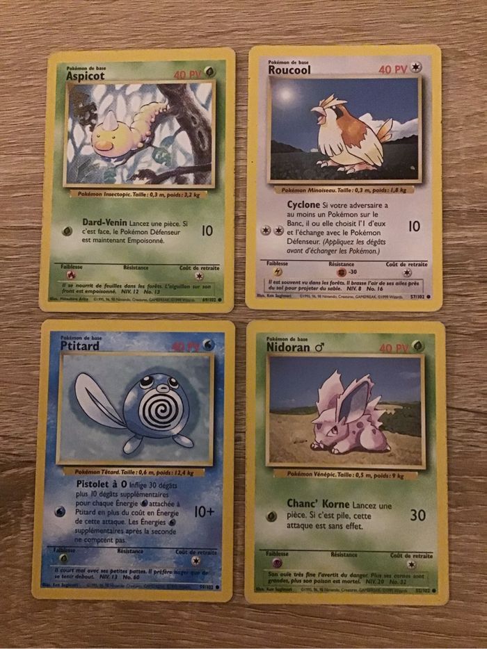 Lot 4 cartes Pokémon anciennes set de base wizards vintage roucool aspicot ptitard - photo numéro 2