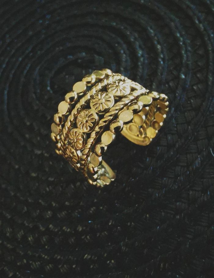 F96 bague acier inoxydable ajustable doré tendance - photo numéro 2