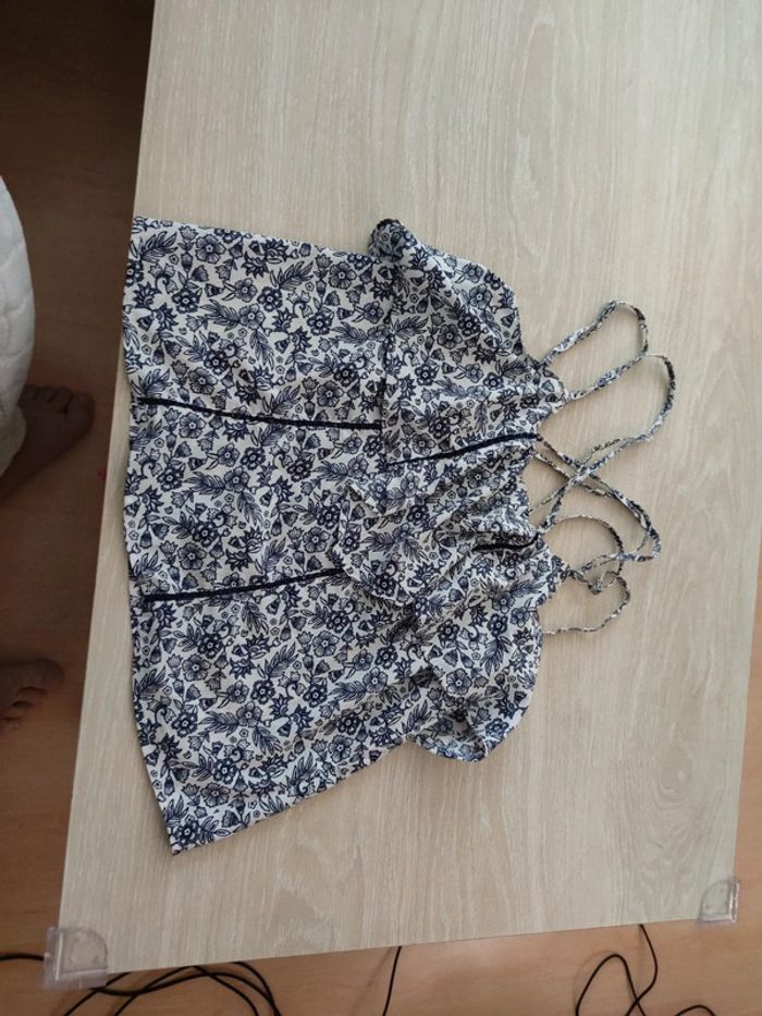 Débardeur fluide bleu blanc double bretelles Jennyfer xs