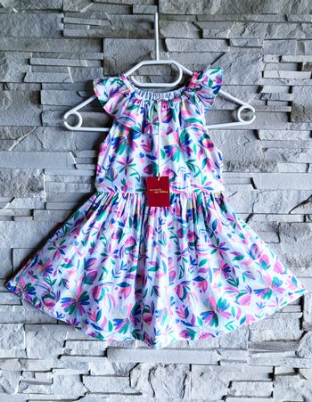 DPAM - NEW - ROBE FILLE MOTIF FLEURS & POISSONS, VOLANTS & TOUCHES FLASHIES 4A