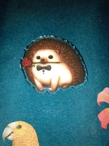 Broche hérisson gentleman rose association cadeau acrylique