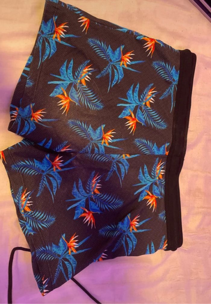 Maillot de bain à lacets homme noir avec des palmiers bleu et orange sun project beachwear - photo numéro 2
