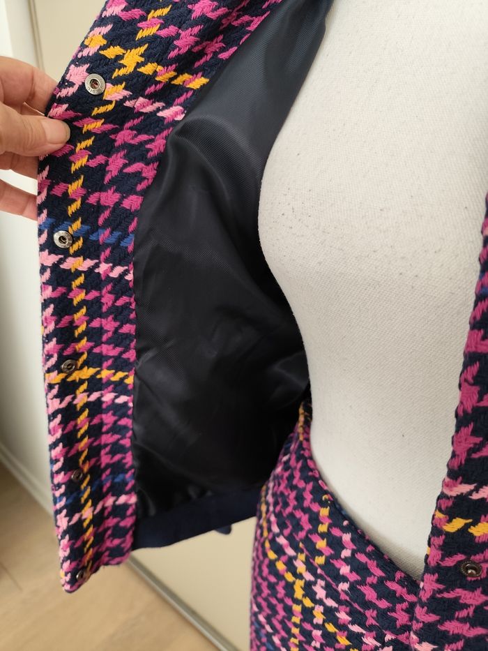 Tailleur short Morgan taille 38 tweed bleu marine a motif automne hiver - photo numéro 4