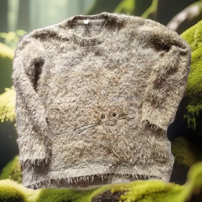Joli pull style a poil figure chat