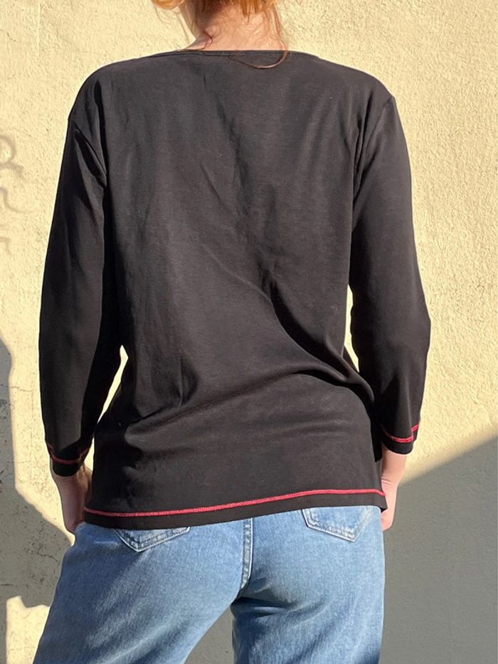 Haut manches 3/4 avec fleurs, 100% coton - rouge et noir - photo numéro 6