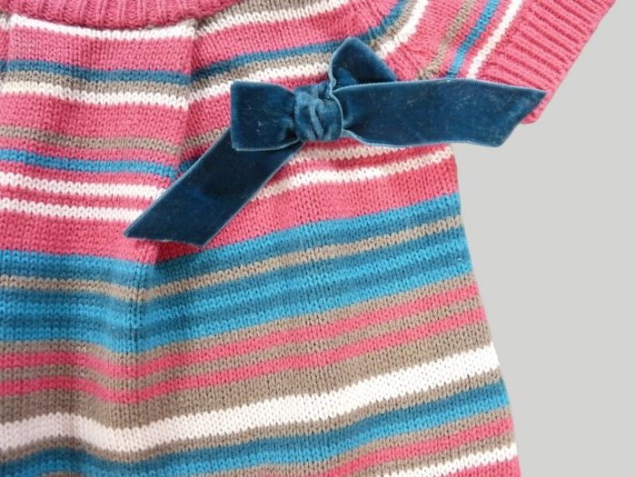 Robe manches courtes tricot rose bleu marron rayures Tape À L'oeil 3 mois 60 cm fille - photo numéro 3
