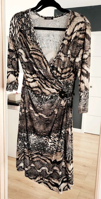 Robe cache-coeur manches 3/4 serpent marron noir beige taille M Morgan
