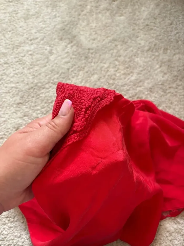 Débardeur rouge dentelle soie taille M - photo numéro 6