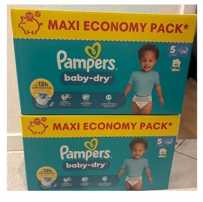 Lot de 2 maxi pack Pampers Baby-Dry taille 5, soit 188 couches - photo numéro 2