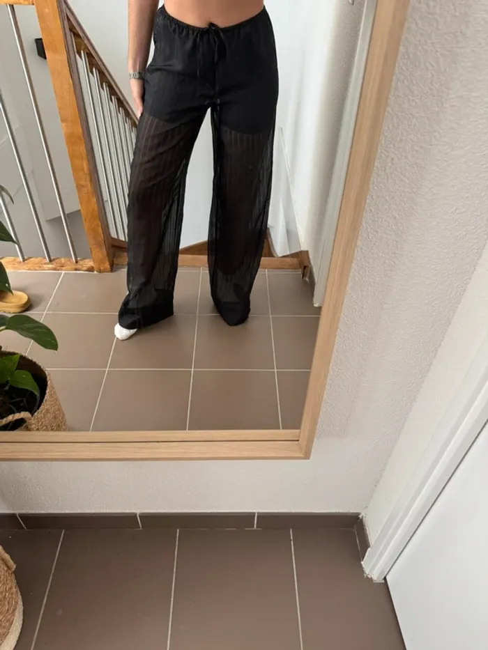 Pantalon Zara noir à rayures en transparence - photo numéro 4