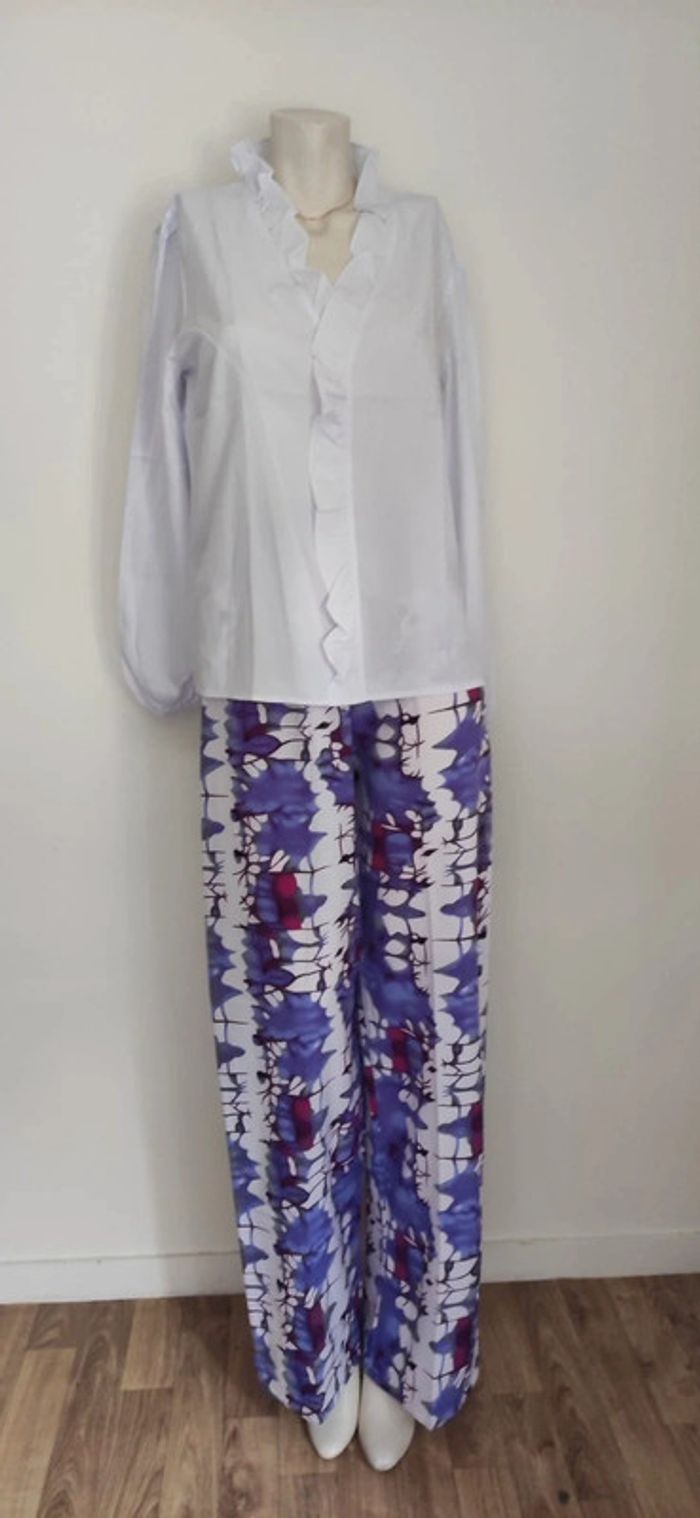 Pantalon Palazzo Vibrant & Blouse Romantique Blanche - photo numéro 1